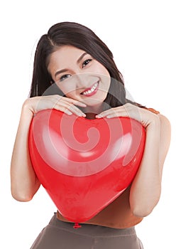 Asian pretty girl and a red heart