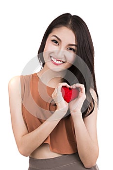 Asian pretty girl and a red heart