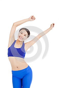 Asian pretty woman make a waving arms pose