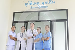 Asian professional confidence medic team are walking  in hospital, health care concept