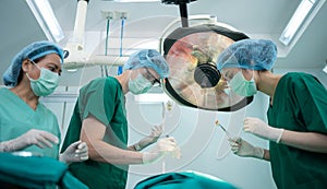 Asian Professional surgeons team performing surgery in the operating room, surgeon, Assistants, and Nurses Performing Surgery on a