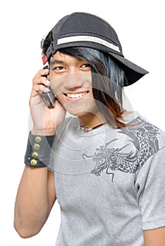 Asian punker calling by cell phone