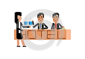 Asian receptionists at hotel reception desk