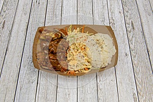 Asian Recipe Cardboard Tray of Crispy Chicken Curry with Basmati Rice