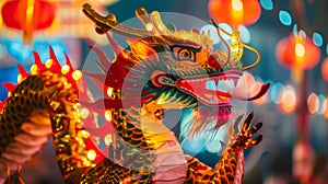 Asian red temple dragon. Hero of Chinese culture