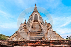 Asian religious architecture. Ancient Buddhist pagoda ruins at Wat Phra Sri Sanphet Temple in Ayutthaya, Thailand