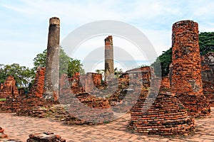 Asian religious architecture. Ancient Buddhist pagoda ruins at Wat Phra Sri Sanphet Temple in Ayutthaya, Thailand