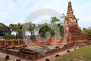 Asian religious architecture. Ancient Buddhist pagoda ruins at Wat Phra Sri Sanphet Temple in Ayutthaya, Thailand