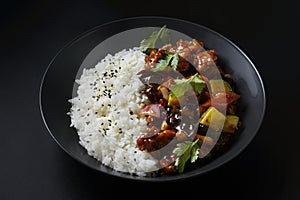 asian rice on a black background