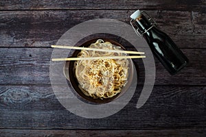 asian rice noodles on wooden
