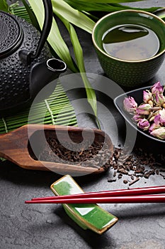 Asian rose tea and teapot