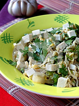 Asian salad with tofu and germinate soya-beans