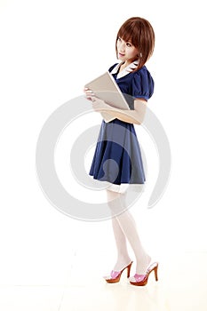 Asian schoolgirl with laptop