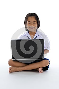 Asian schoolgirl with laptop