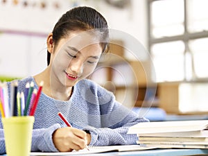 Asian schoolgirl studying in classroom