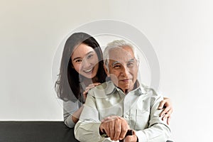 Asian senior father and smiling daughter, Happy family relationship.