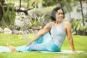 Asian senior old woman doing yoga