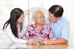 Asian senior woman and children