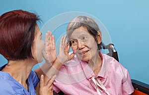 Asian seniors woman hearing loss , Hard of hearing