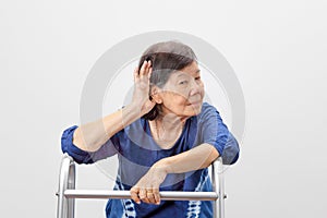 Asian seniors woman hearing loss ,Hard of hearing