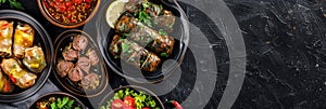 Asian Set with Kazy and Dolma, Sarma, Dolmades, Dolmadakia or Tolma Stuffed with Lamb, Sausages photo