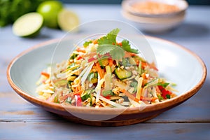 asian slaw with julienned carrots, close front view