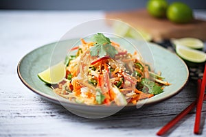 asian slaw with julienned carrots, close front view