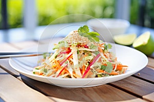 asian slaw with julienned carrots, close front view