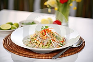 asian slaw with toasted almond slivers, elegant plating