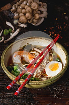 Asian soup ramen with shrimp