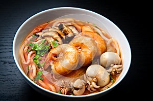 Asian spicy seafood noodle soup