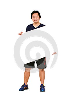 Asian Sportman With Blank Message Board. photo