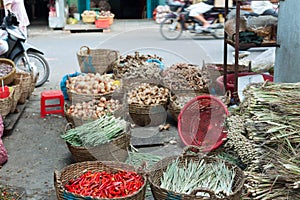 Asian street market basket red chilly pepper