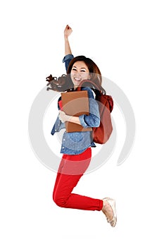 Asian student jumping with joy