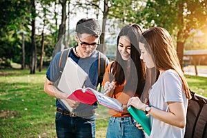 Asian student in the park