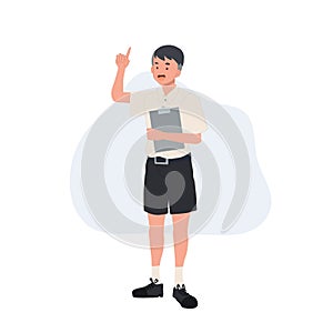 Asian student in school uniform. Thai student boy is giving some advice. boy speaking. vector illustration