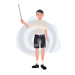 Asian student in school uniform. Thai student boy is holding a pointer. education presentation concept. vector illustration