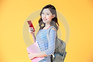 Asian student use smart phone