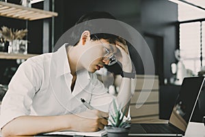 Student using computer for learning leasson online at cafe. star