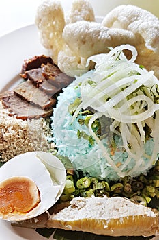 Asian Style Blue Rice with Condiments
