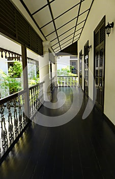Asian style house, long empty veranda