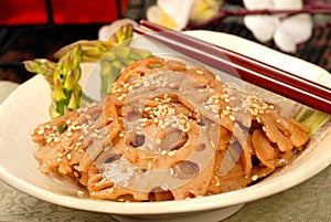 Asian style lotus root with sesame seeds