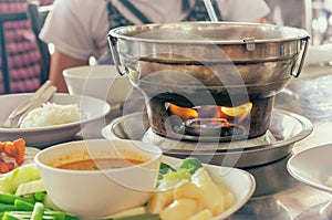 Asian Style Metal Hot Pot with Flame Underneath