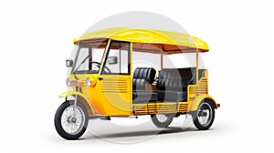 Asian Style Yellow Trishaw: Realistic And Exotic Rickshaw Taxi