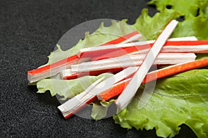 Asian surimi appetizer food. Imitation crab stick from fish albumen