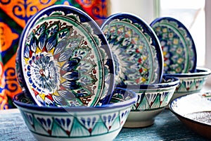 Asian tableware with national ornaments