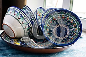 Asian tableware with national ornaments