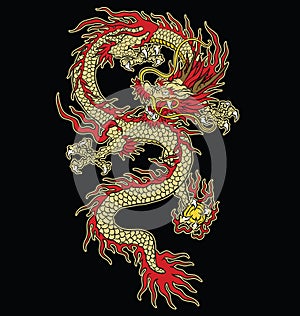 Asian tattoo dragon vector design in color.