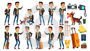 Asian Teen Boy Poses Set Vector. Active, Expression. For Presentation, Print, Invitation Design. Isolated Cartoon