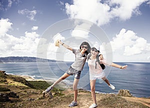 Teenager girls having fun with summer vacation